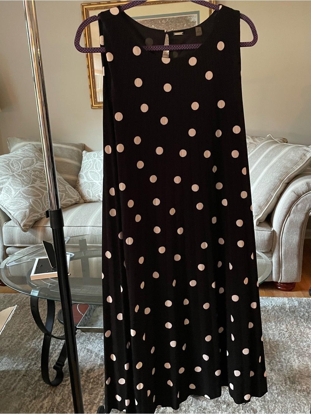 Tahari Woman Black Dress with Cream Polka Dots - A-Line